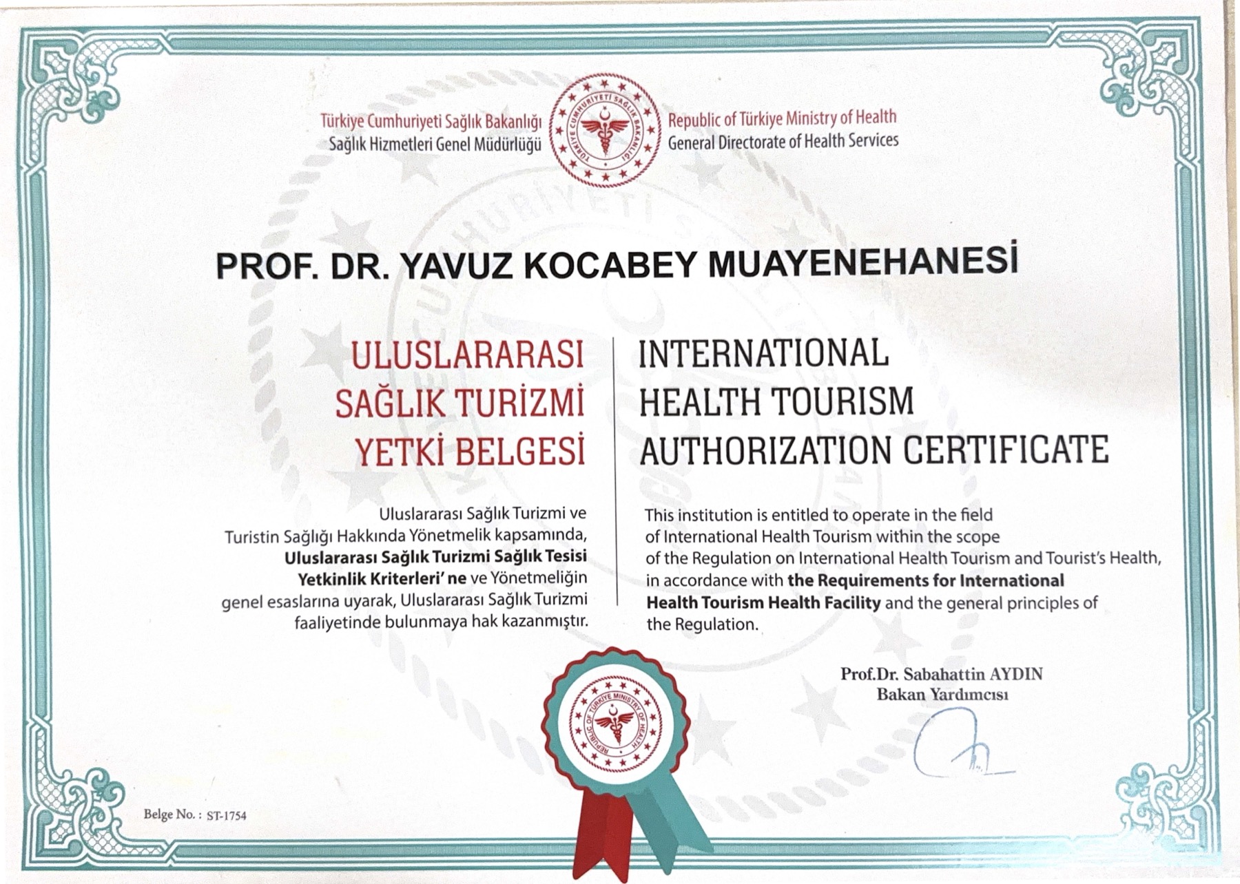 saglik-turizmi-yetki-belgesi International Health Tourism Authorization Certificate - Prof. Dr. Yavuz Kocabey